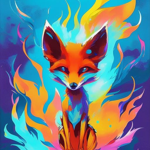 Chibi Fox Ablaze: Digital Illustration in Composite Style