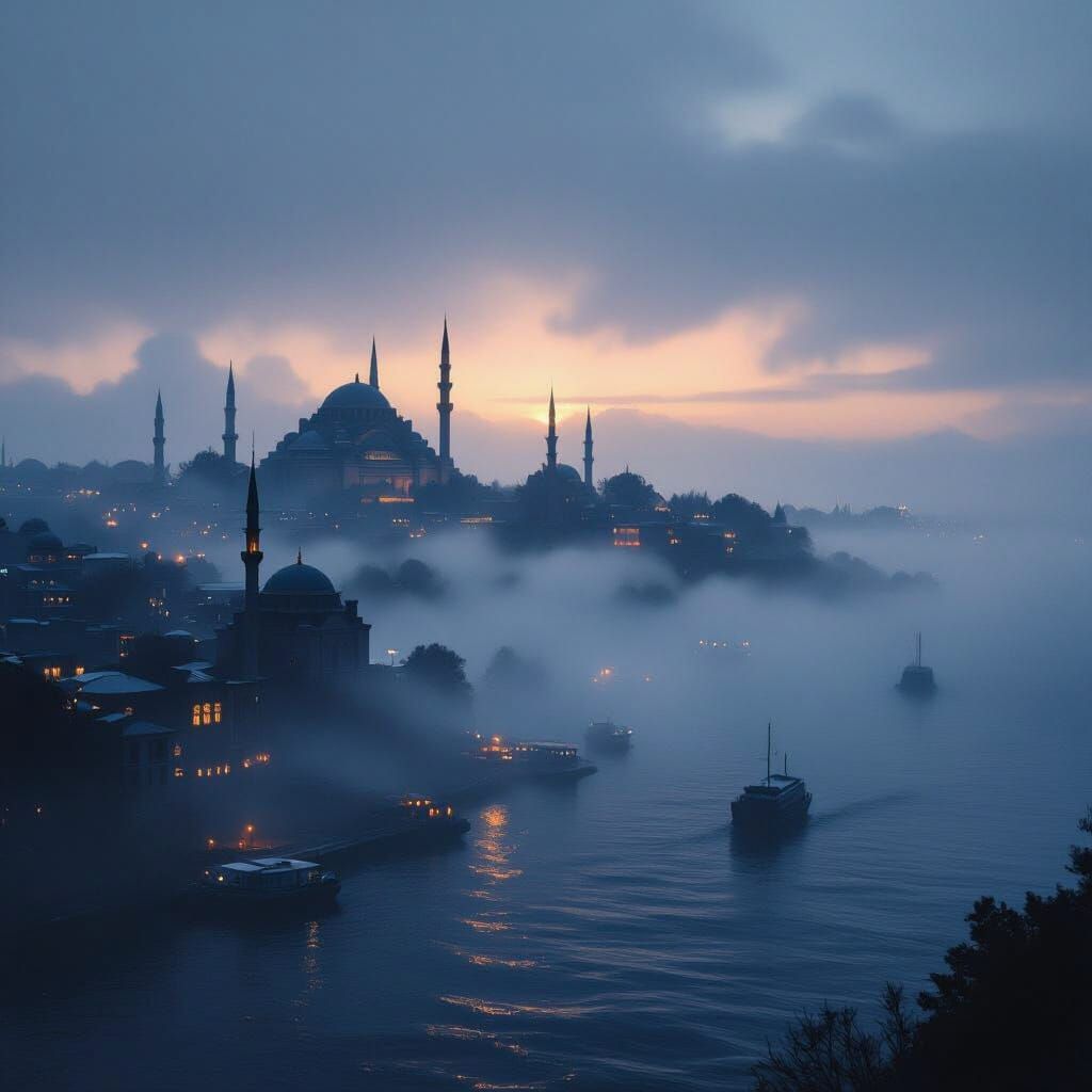 Misty Bosphorus Dawn: Istanbul in Cinematic Style