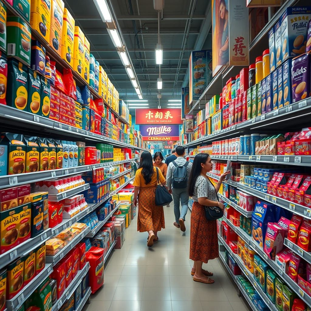 German Products in Asian Supermarket, Photorealistic Digital...