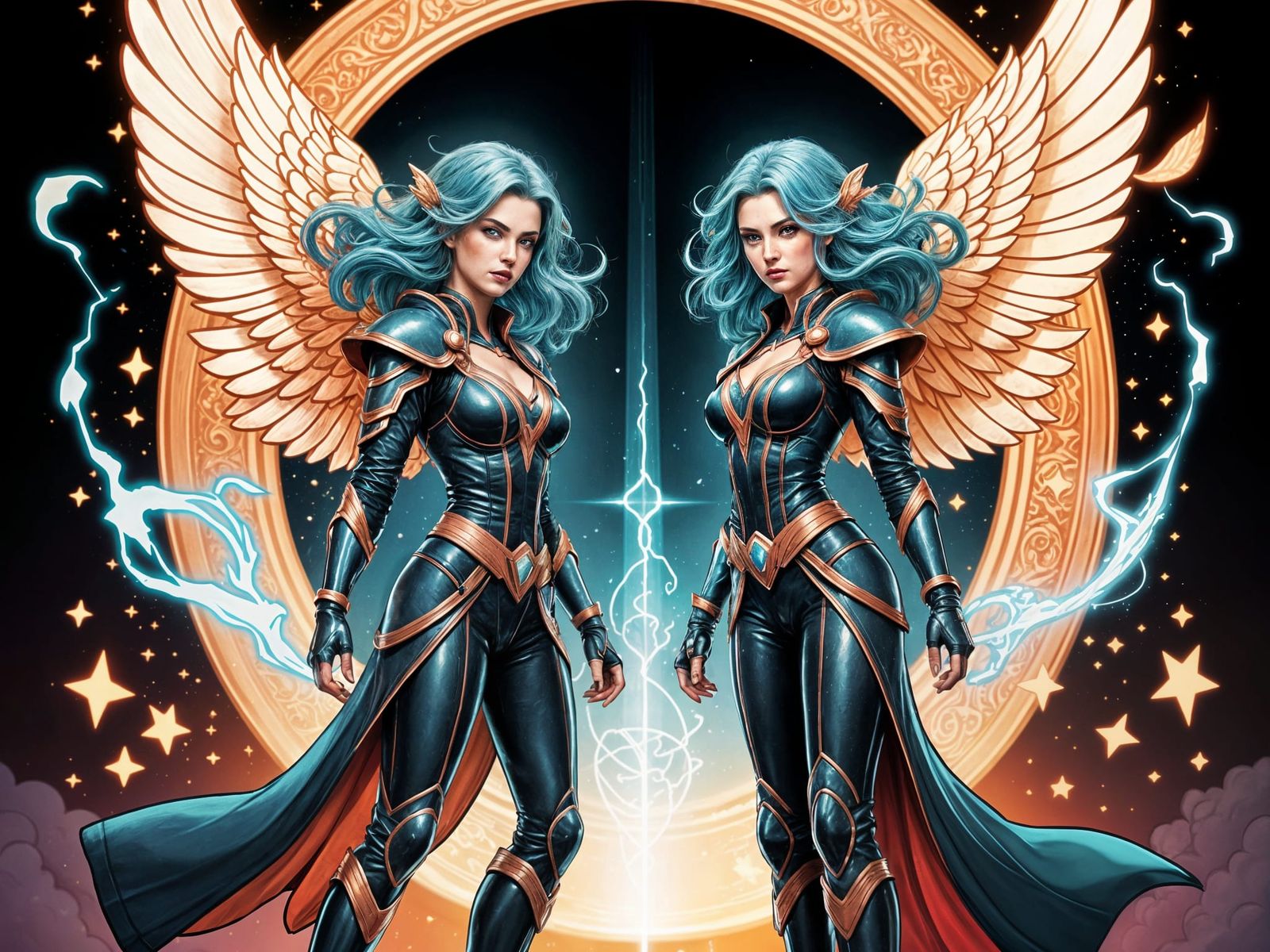 Winged Valkyries Guard Portal in Kirby Comics Style