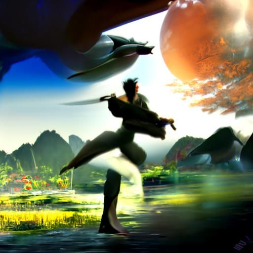 Kung Fu Fighter in Motion, Digital Art