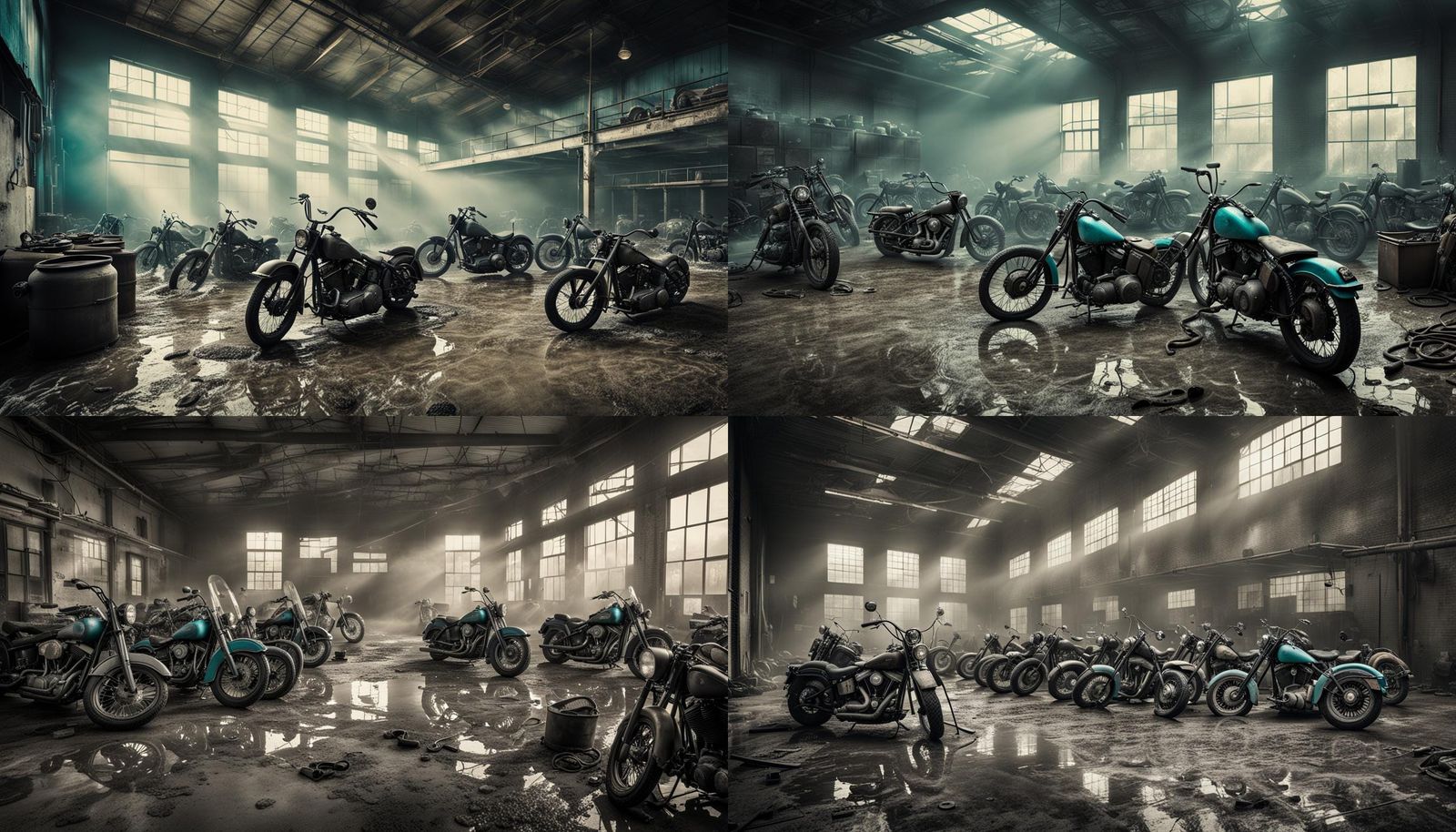 Dystopian Warehouse of Abandoned Motorcycles