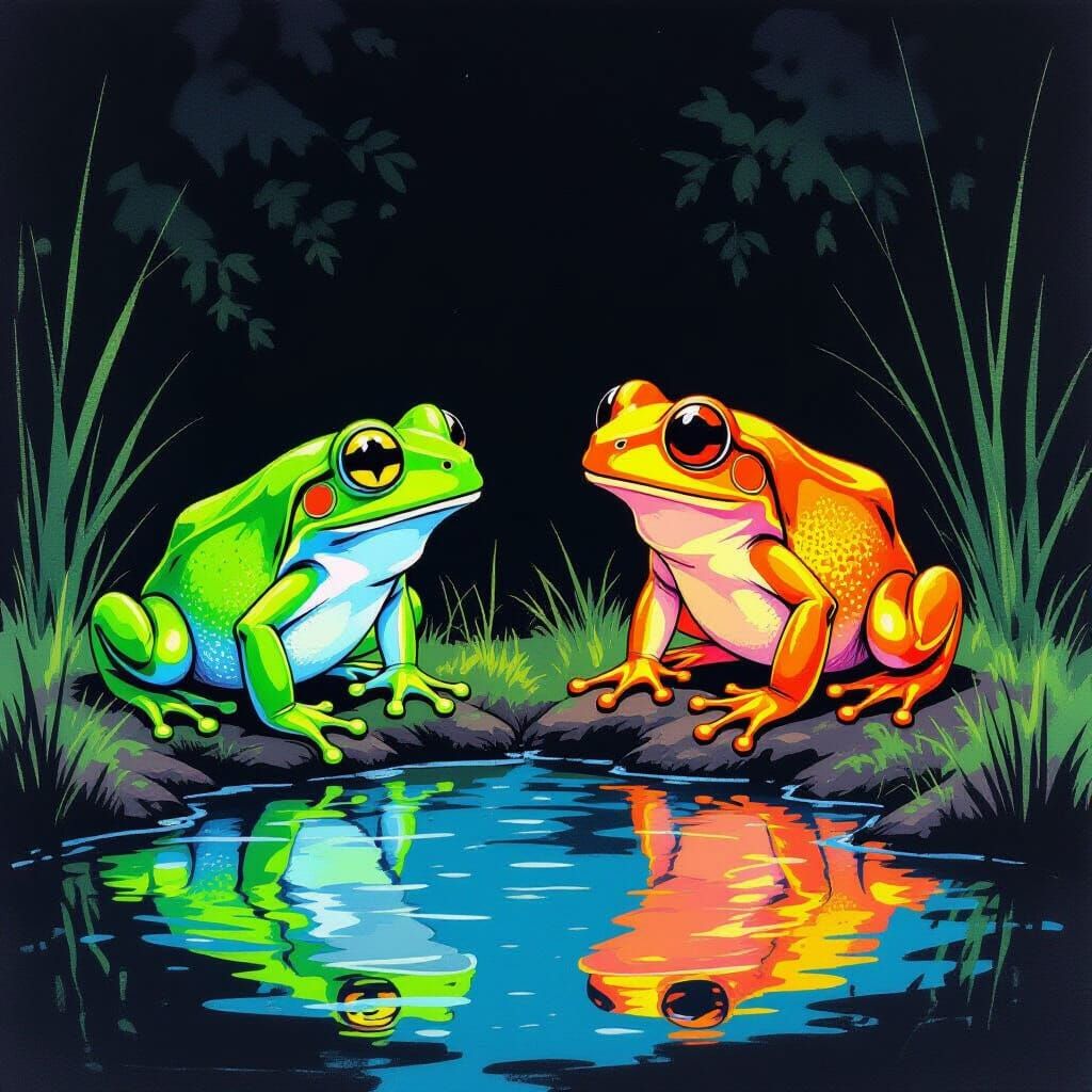 Neon Frogs Meet: French Comic Art Style