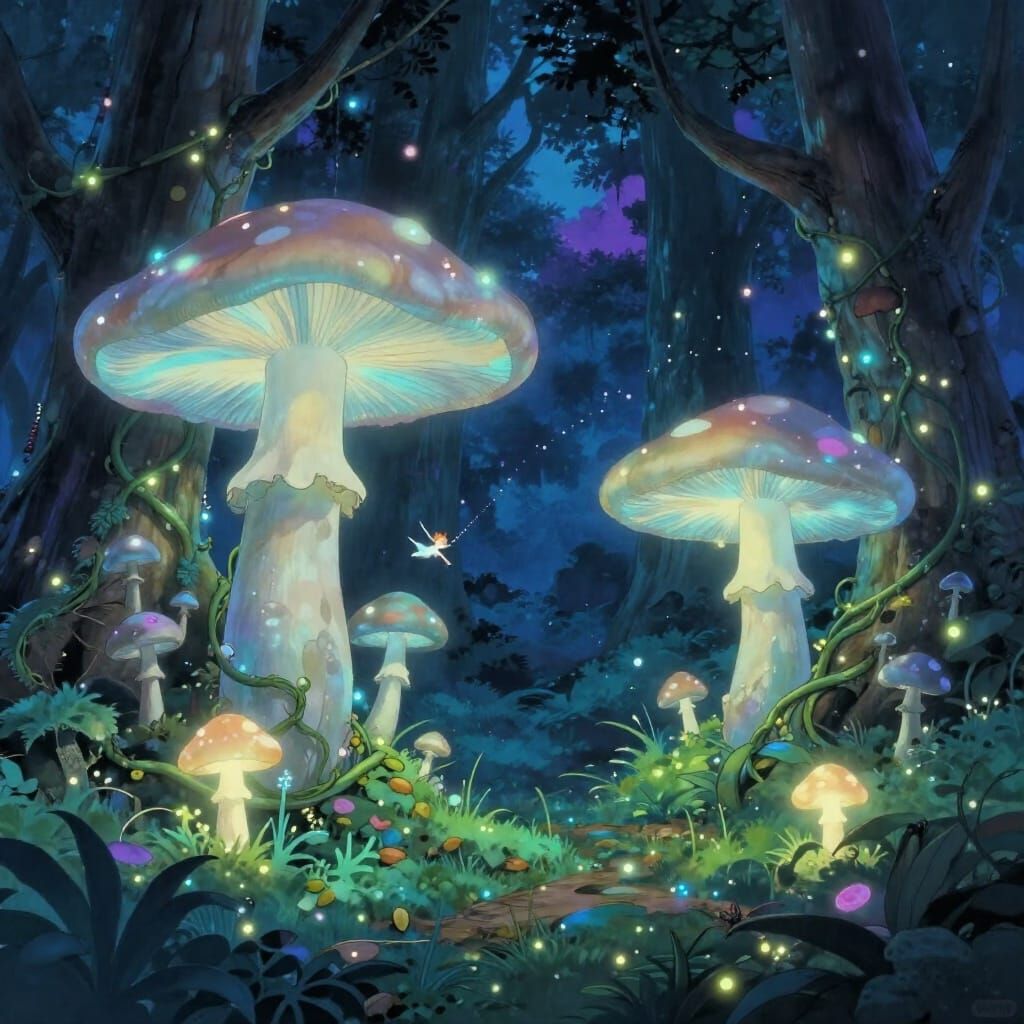 Magical Bioluminescent Forest at Twilight