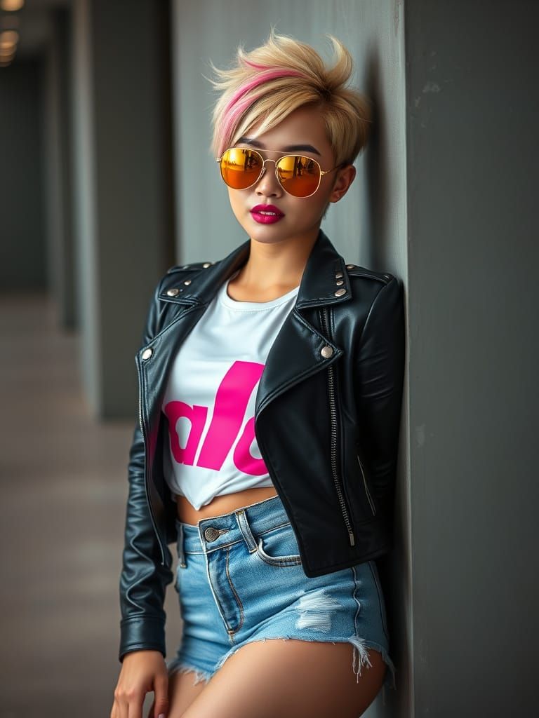 Platinum Blonde Woman Portrait in Vibrant Style