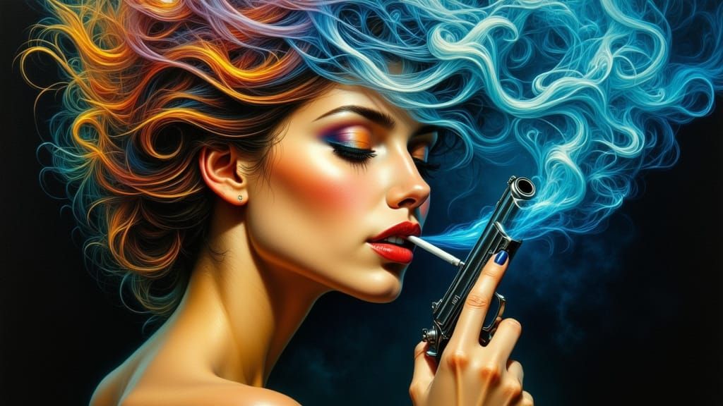 Vintage Airbrush Art of a Woman Smoking