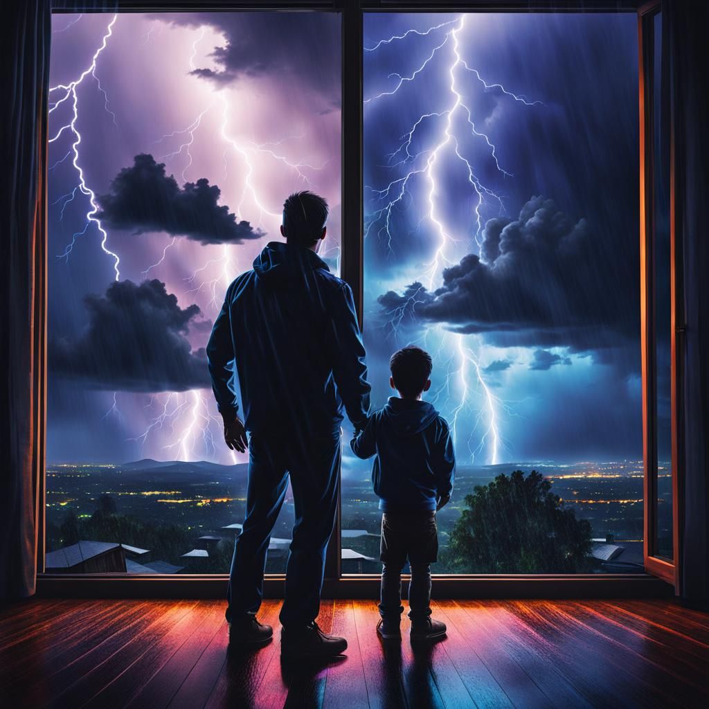 Father and Son enjoying the Storm