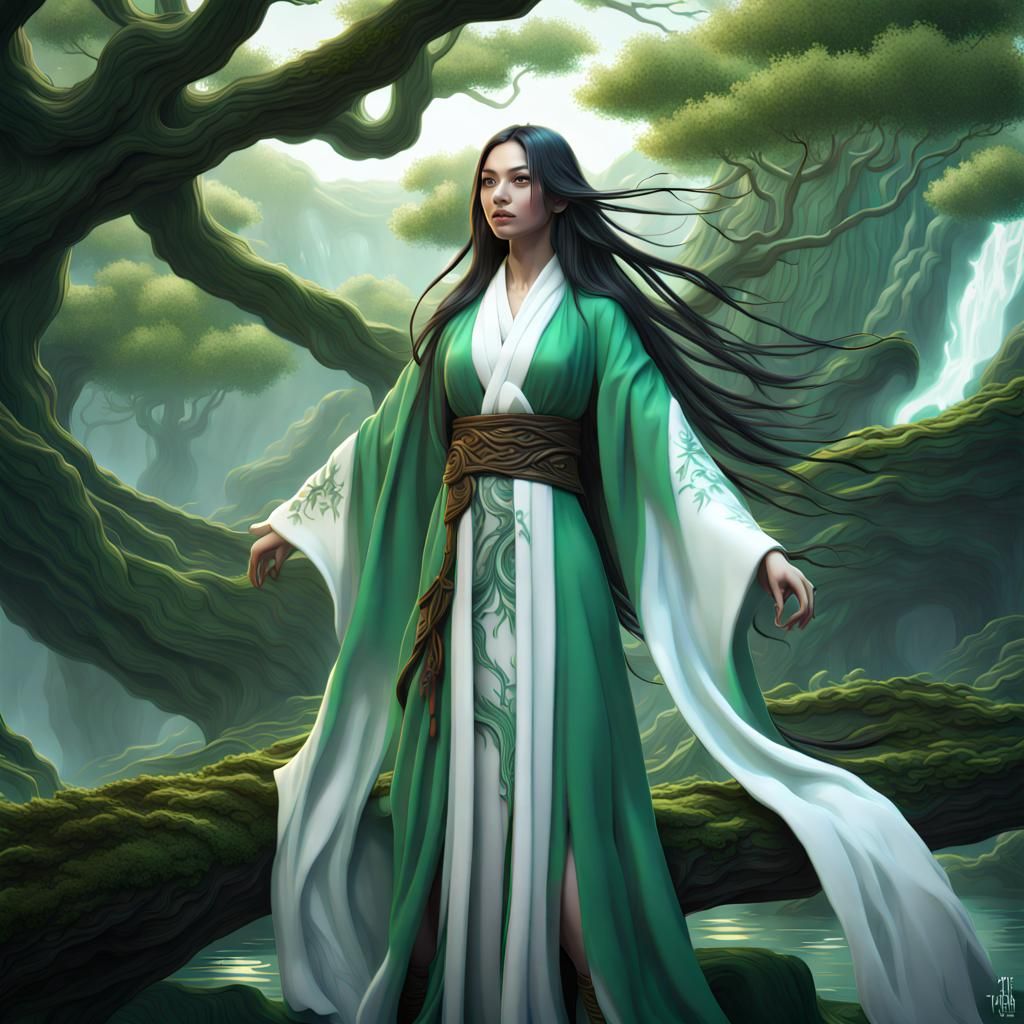 Fantastical Asian Tree Woman in Detailed Digital Painting