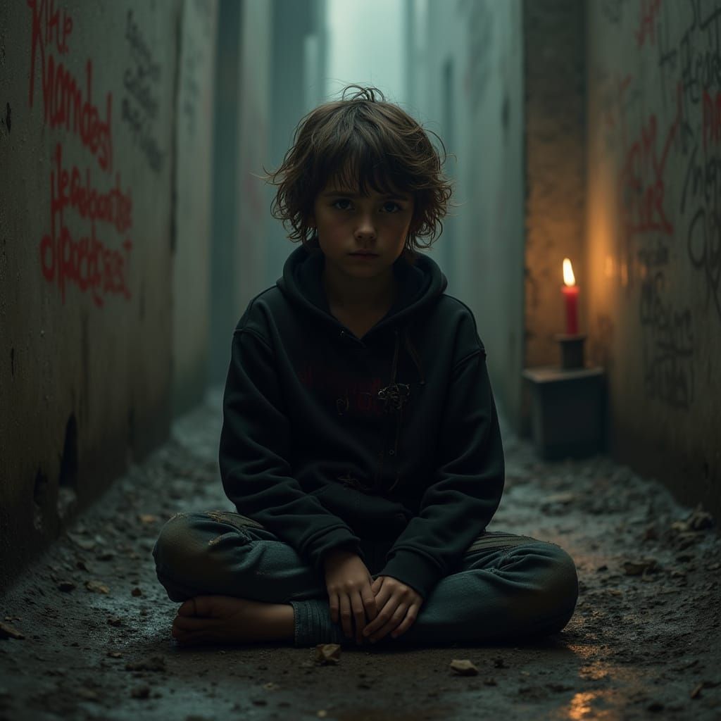 Ethereal Boy Trapped in a Haunting Dystopian Dreamscape