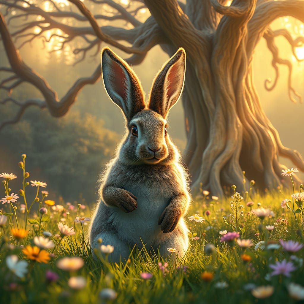 Heroic Bunny in Vibrant Fantasy Realm
