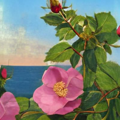 Wild Roses on Cape Cod in Hudson River Style