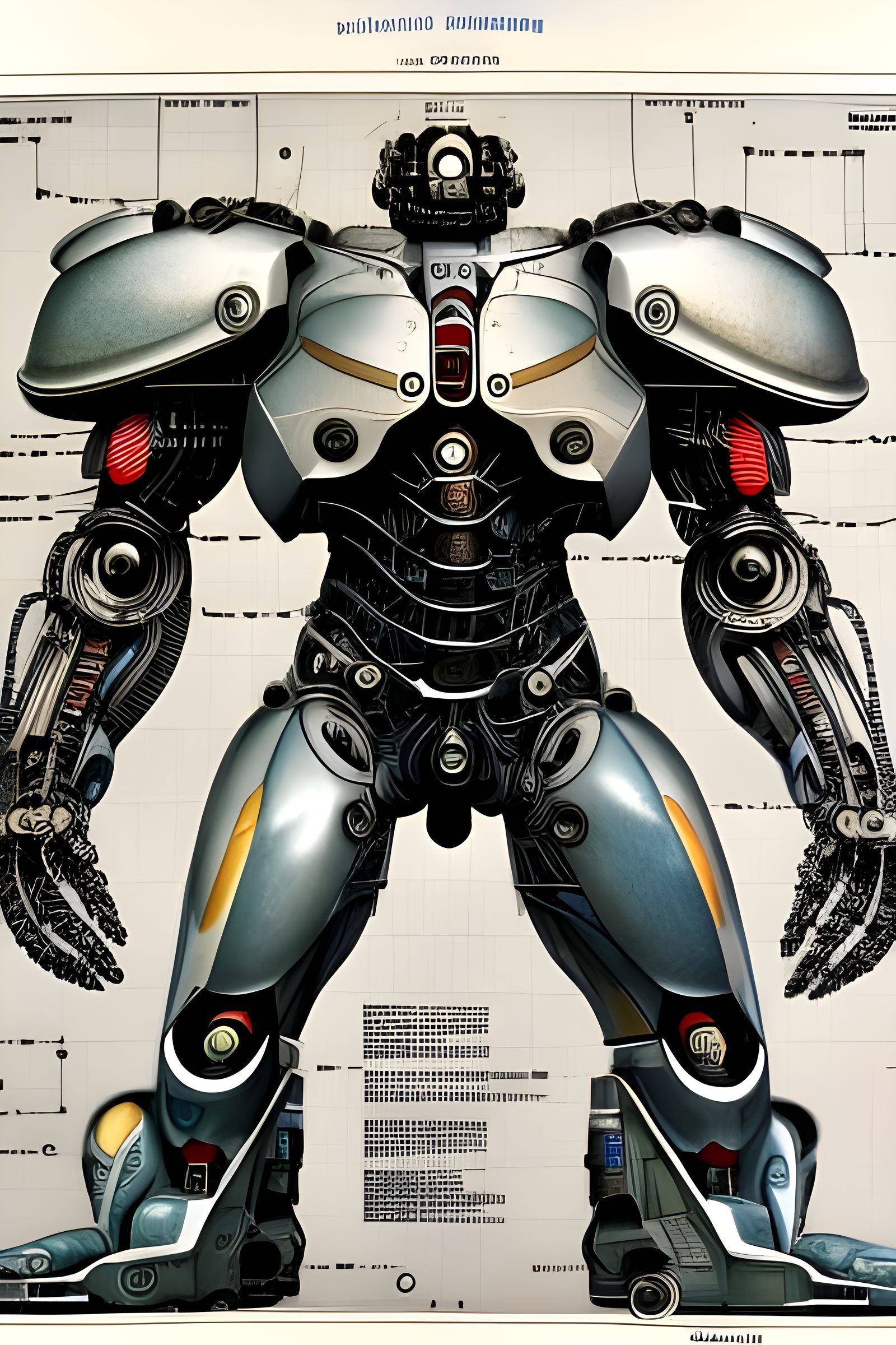Pacific Rim Jaeger Schematic Diagram in Blueprint Style