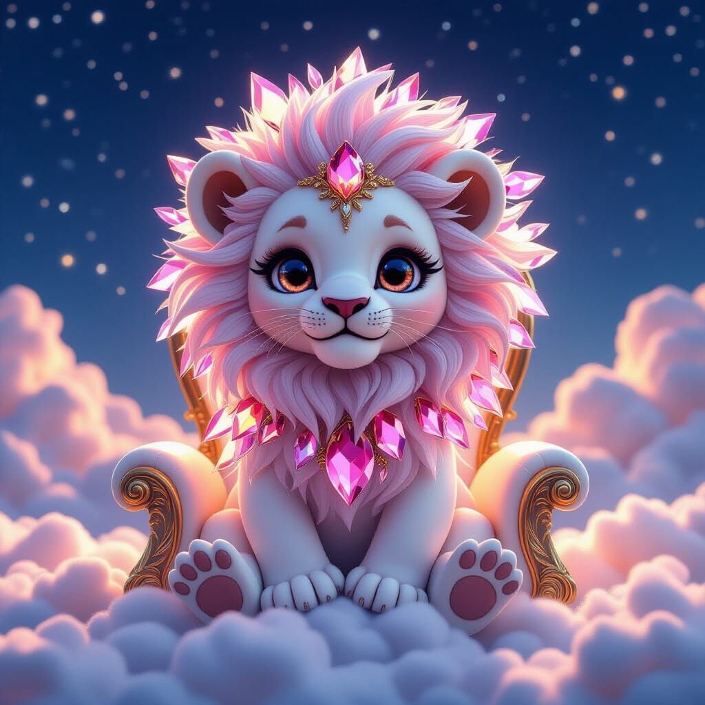 Majestic Baby Lion Art in Rose Quartz and Gold