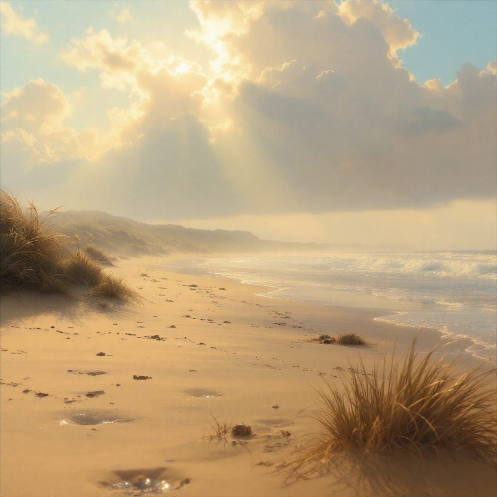 Ethereal Beach Scene in Impressionist Style