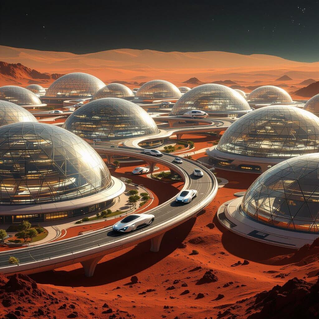 Futuristic Martian City Under Glass Domes