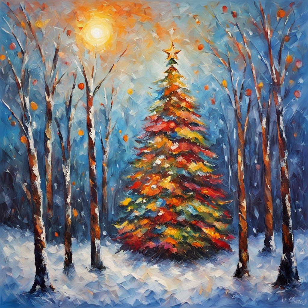 Neo-Impressionist Christmas Tree Oil Painting