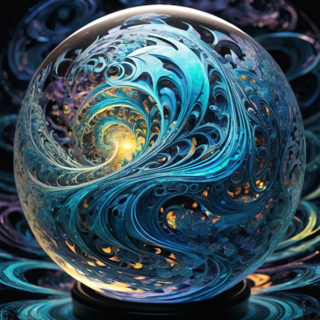 Ethereal Sphere of Swirling Fractals in Surrealism