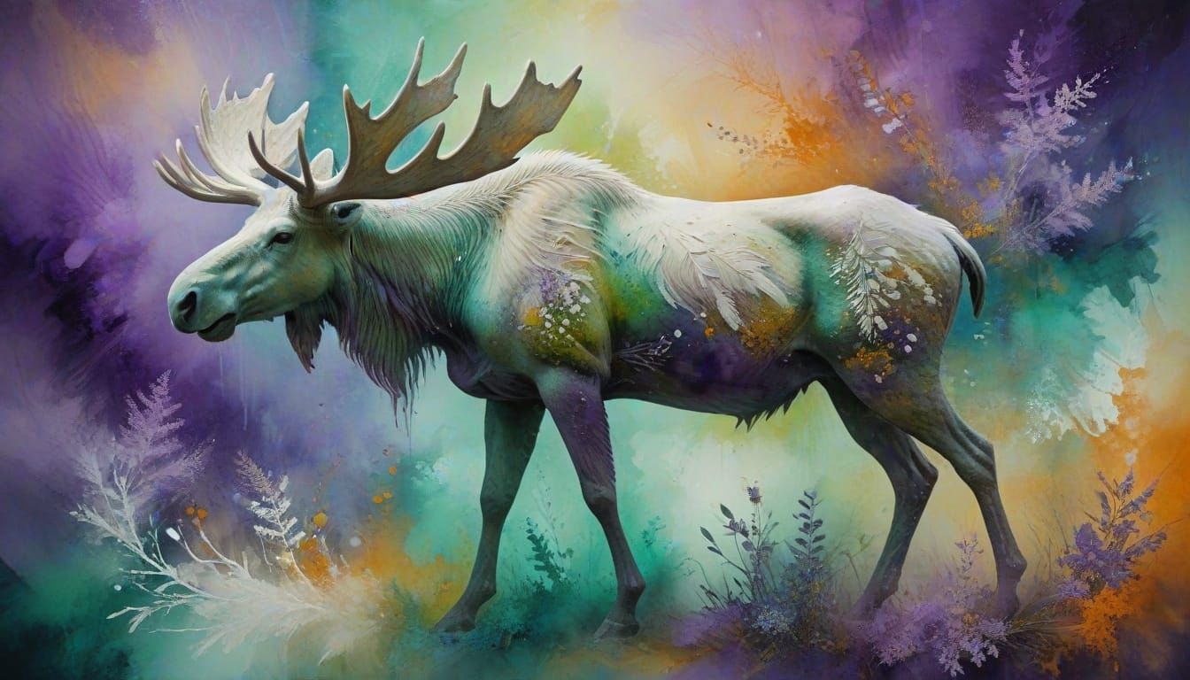 Abstract Expressionist Moose in Ephemeral Alcohol Ink