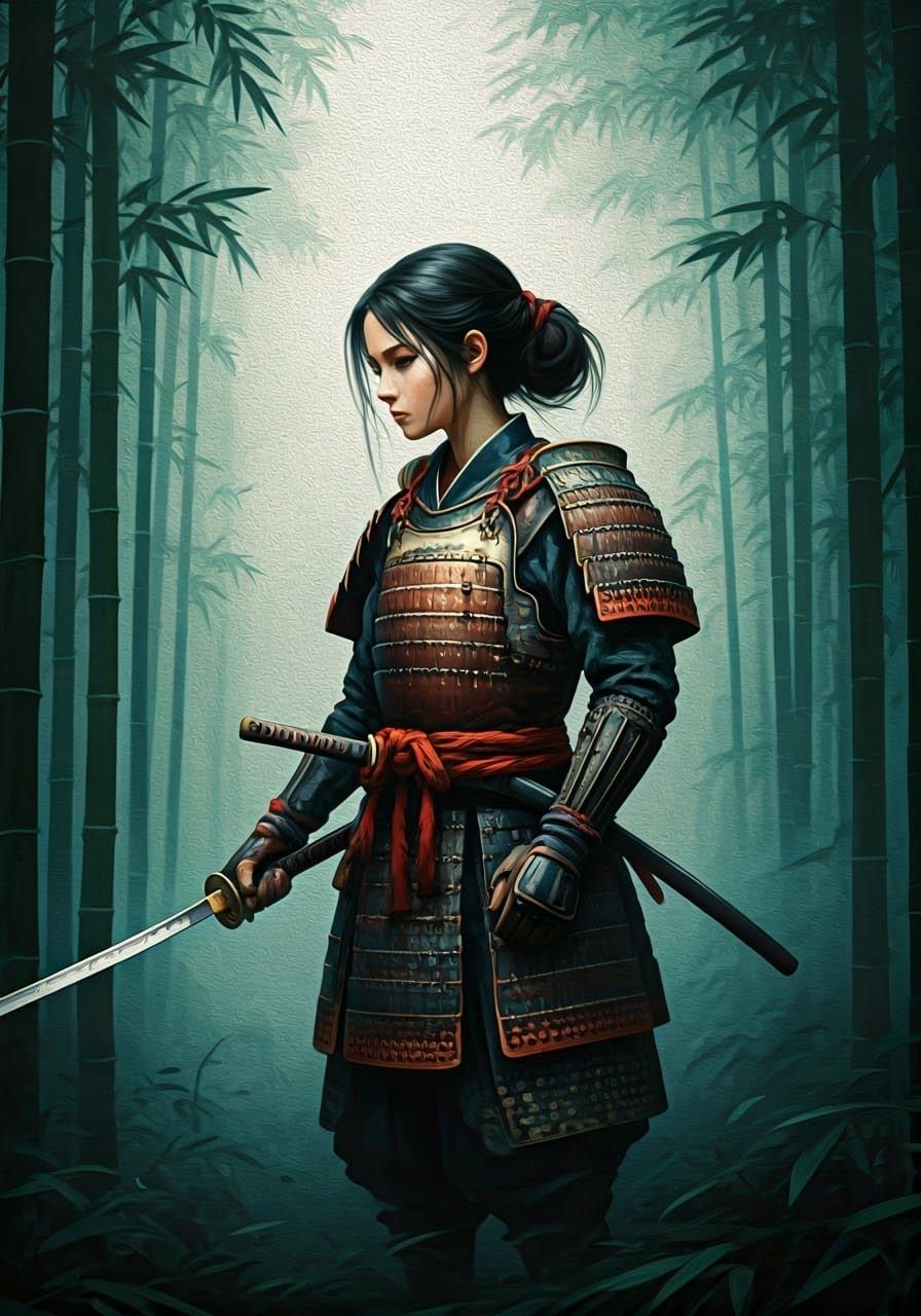 Lone Samurai Girl in Traditional Armor