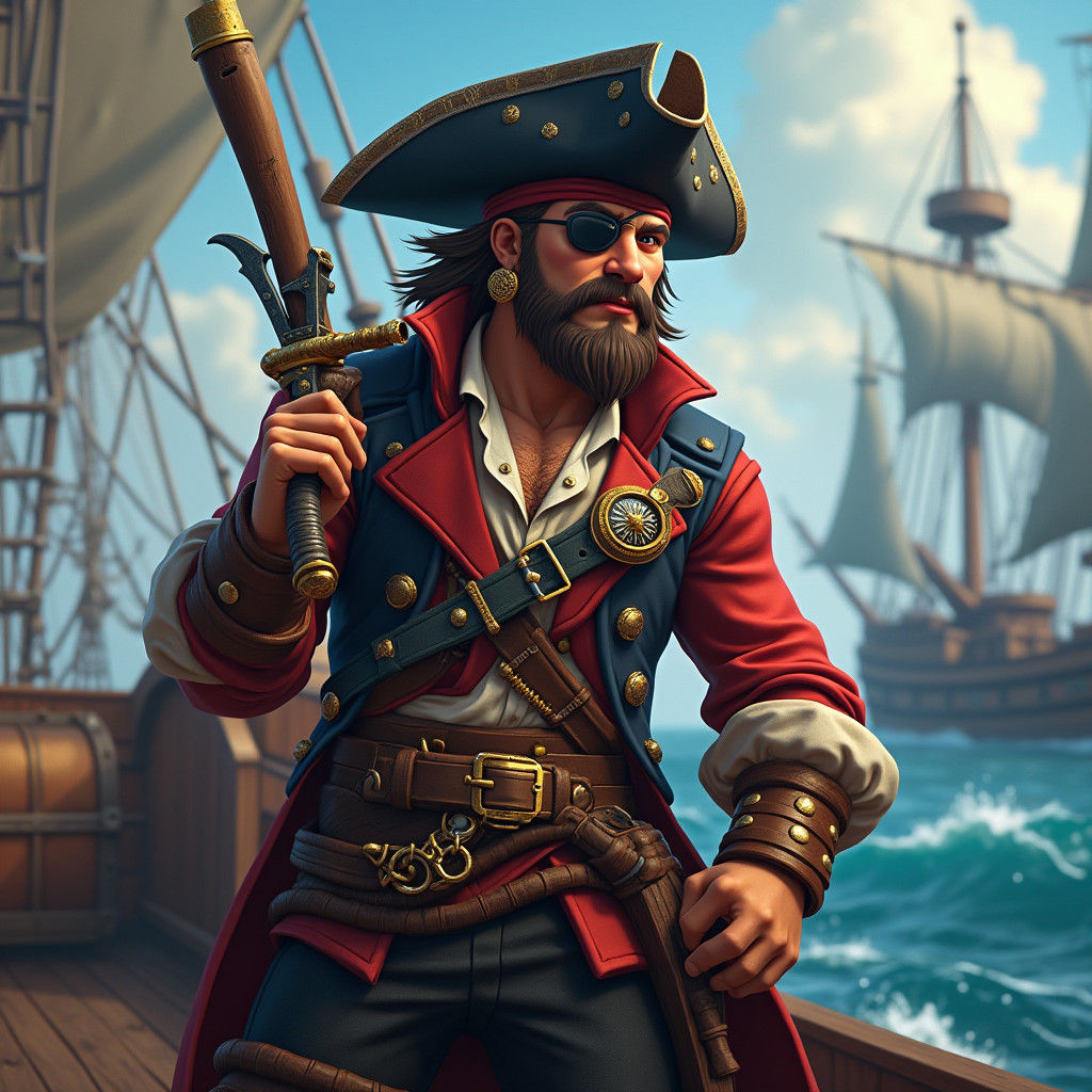 Adventurous Pirate Character on Stormy Seas