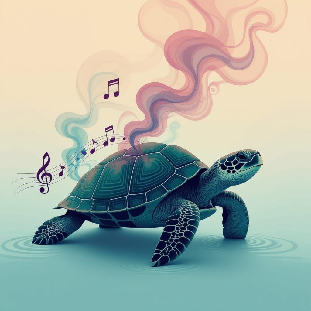 Musical Turtle Silhouette in Watercolor Style