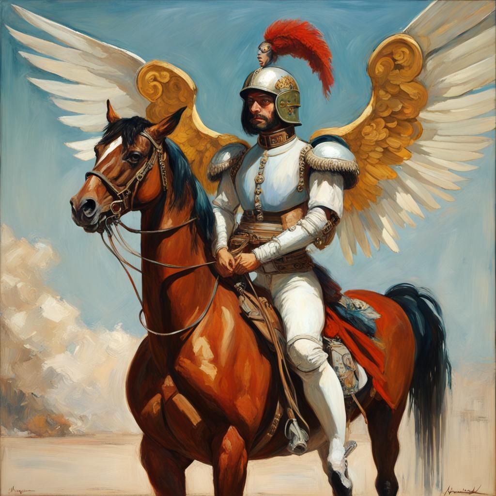 Handsome Hussar on Horse, Oil Painting