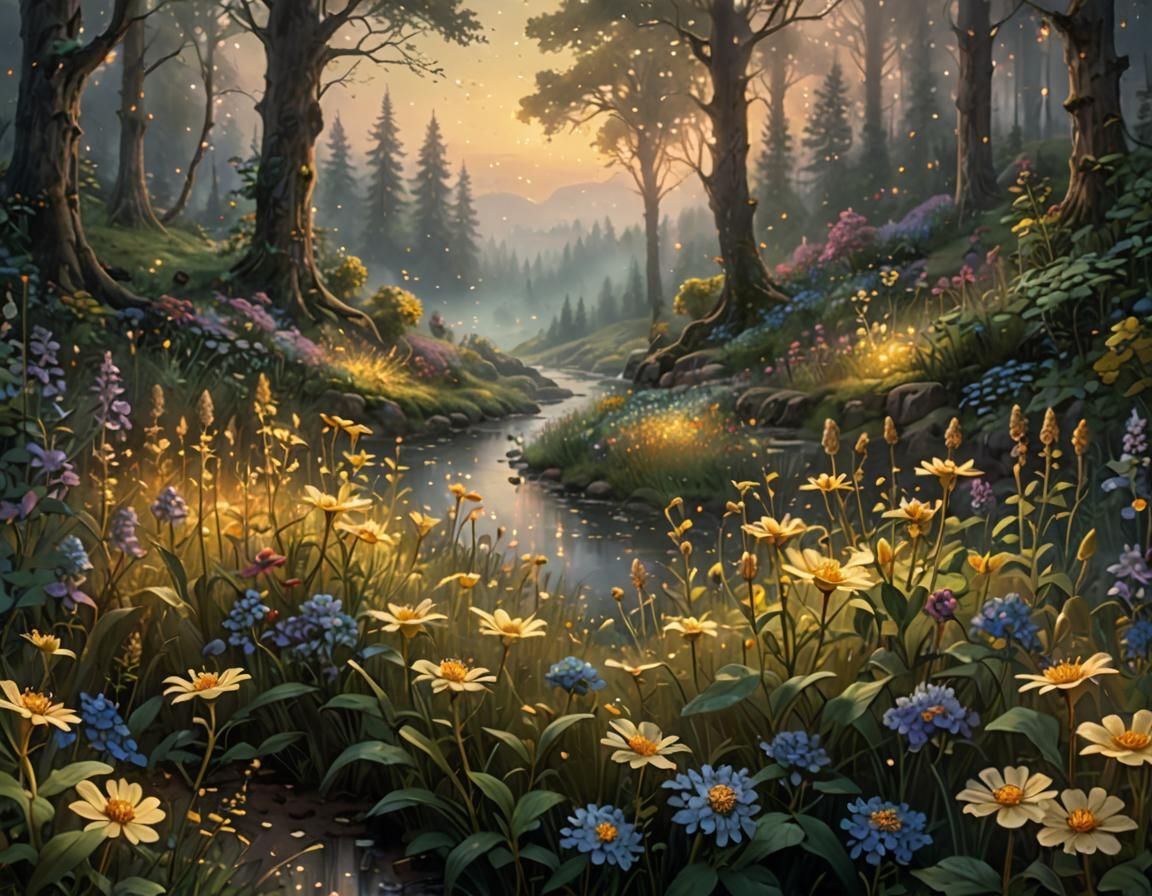 Ethereal Wildflowers at the Edge of a Mystical Forest