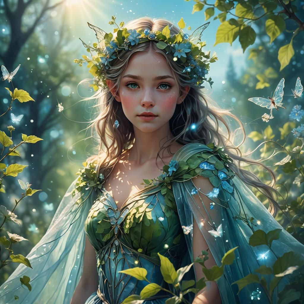 Ethereal Fairy Silhouette with Lush Foliage