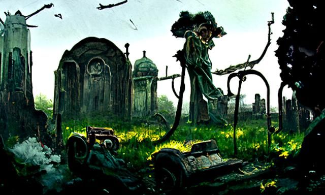Creepy Gravekeeper in Graveyard, Dark Fantasy Art