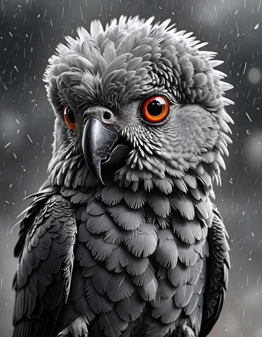 Adorable Chibi African Gray Parrot Portrait