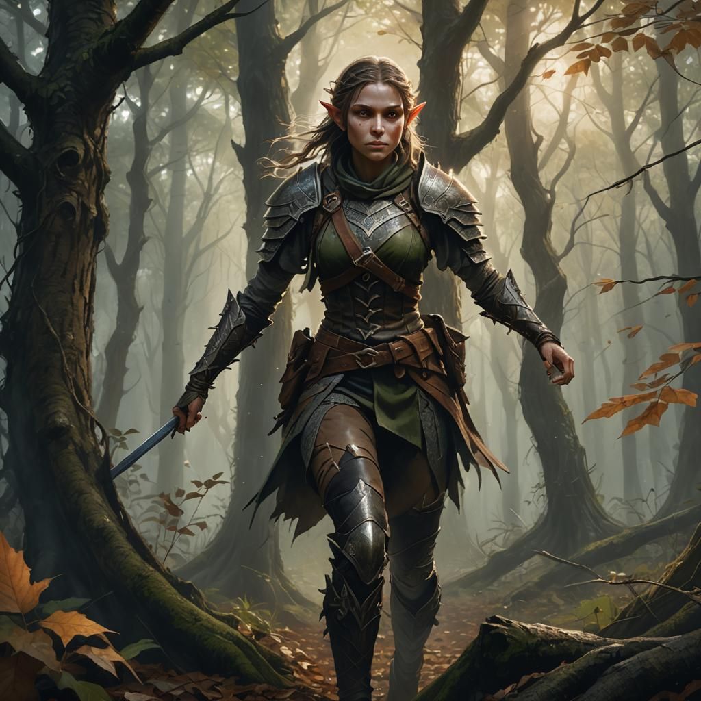 Dark Elf Bandit Emerges from Mysterious Forest Spirit in Ear...