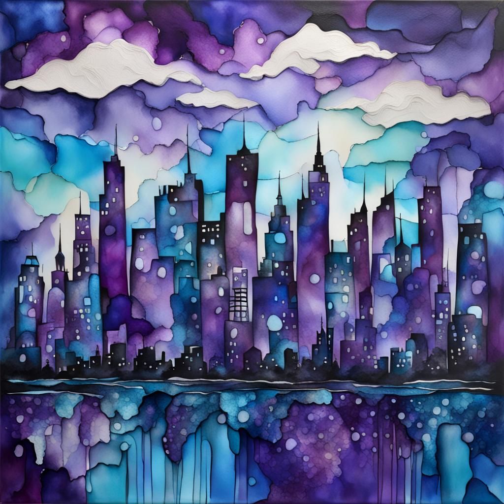 Alcohol Ink Cityscape in Cubist Style
