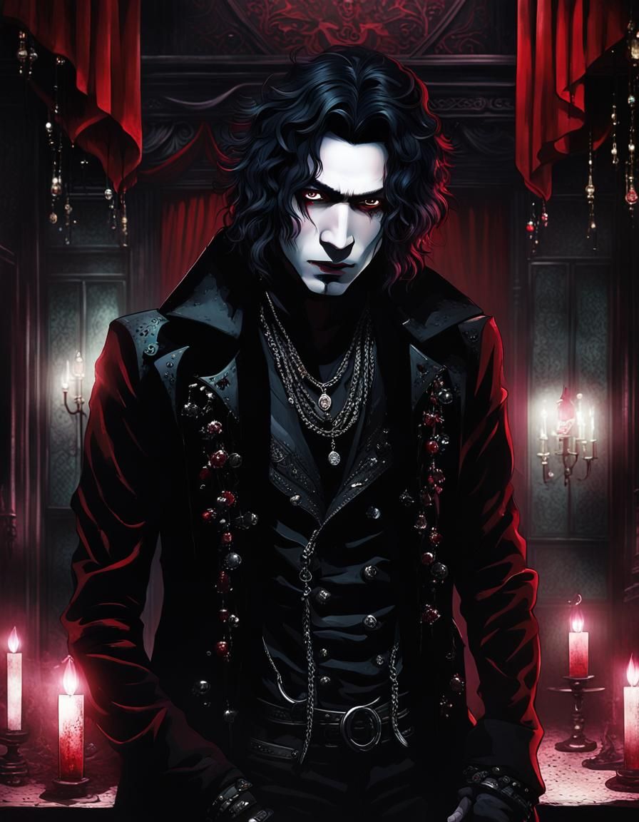 Gothic Japanese Man in Dark Club