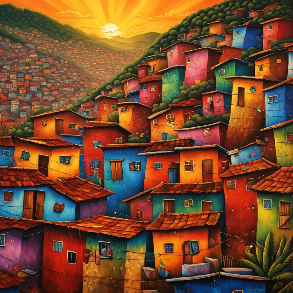 Favelas Folk Art with Sunset Lighting