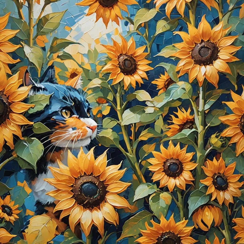 Sunflower Impressionist Oil Painting with Vibrant Colors