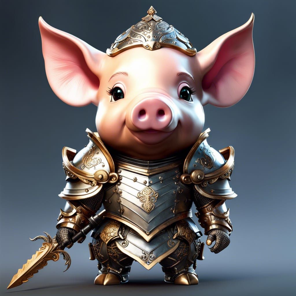 Chibi Pig Knight in Ornate Armor