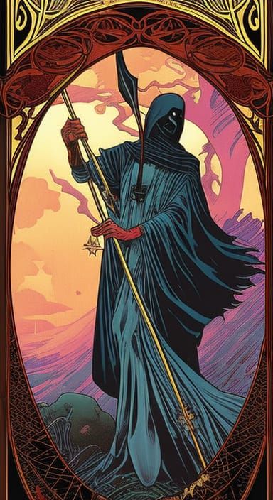 Grim Reaper Tarot Card in Art Nouveau Style