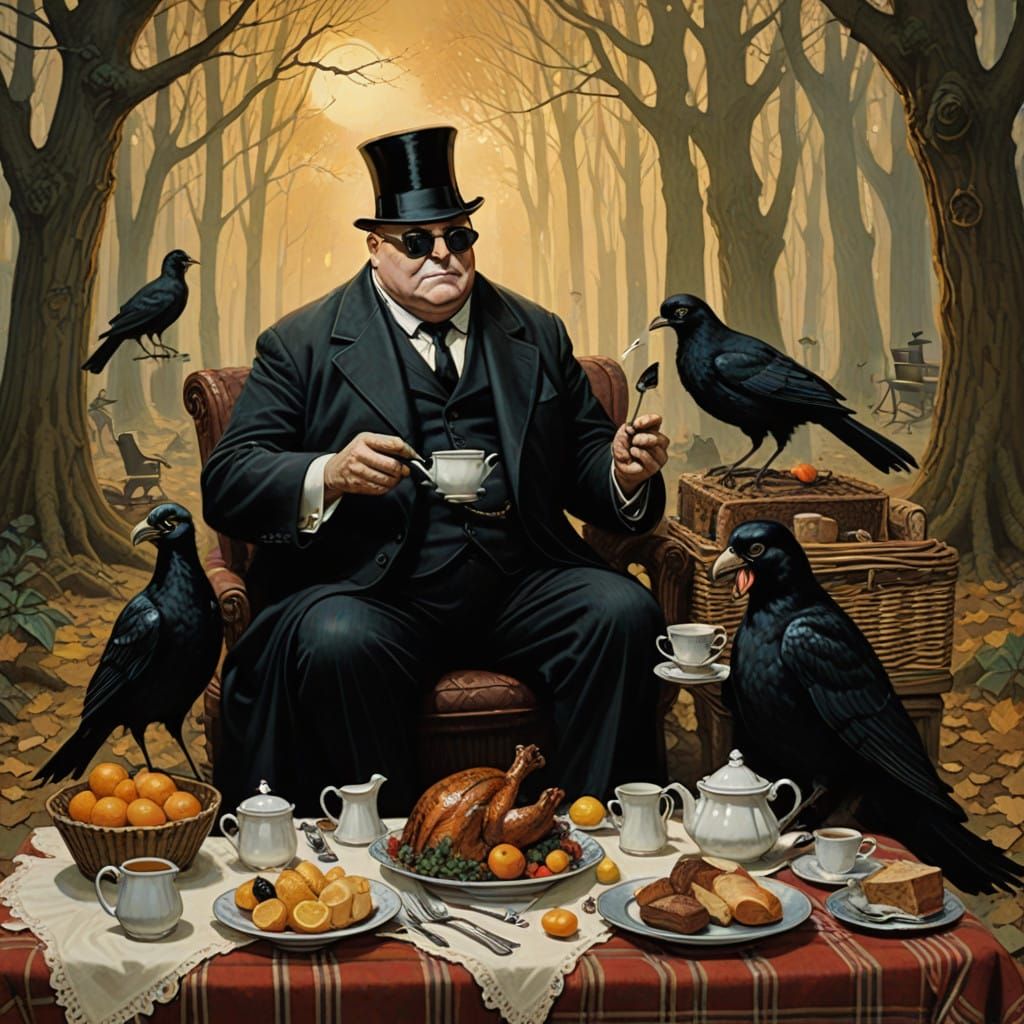 Eerie Family Picnic in a Gothic Forest