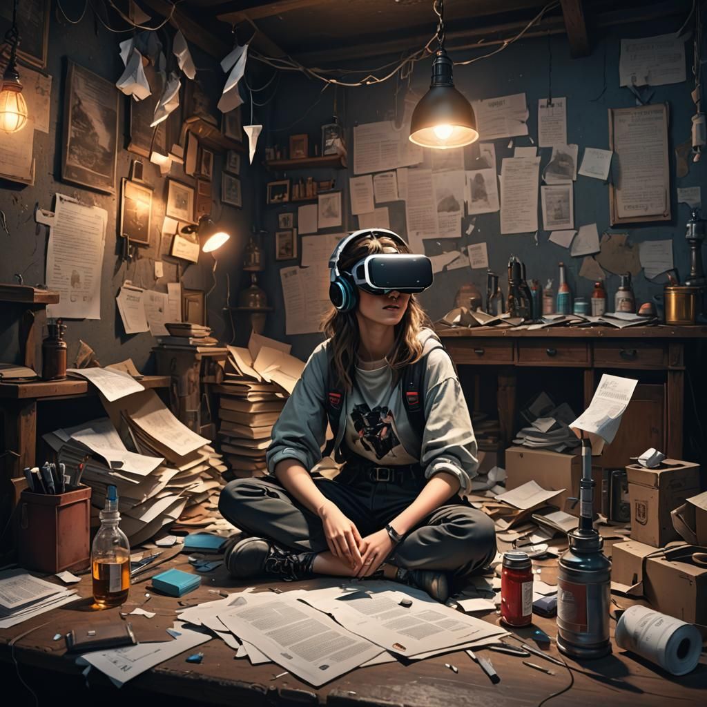 Girl in VR with Syringes: Detailed Matte Painting