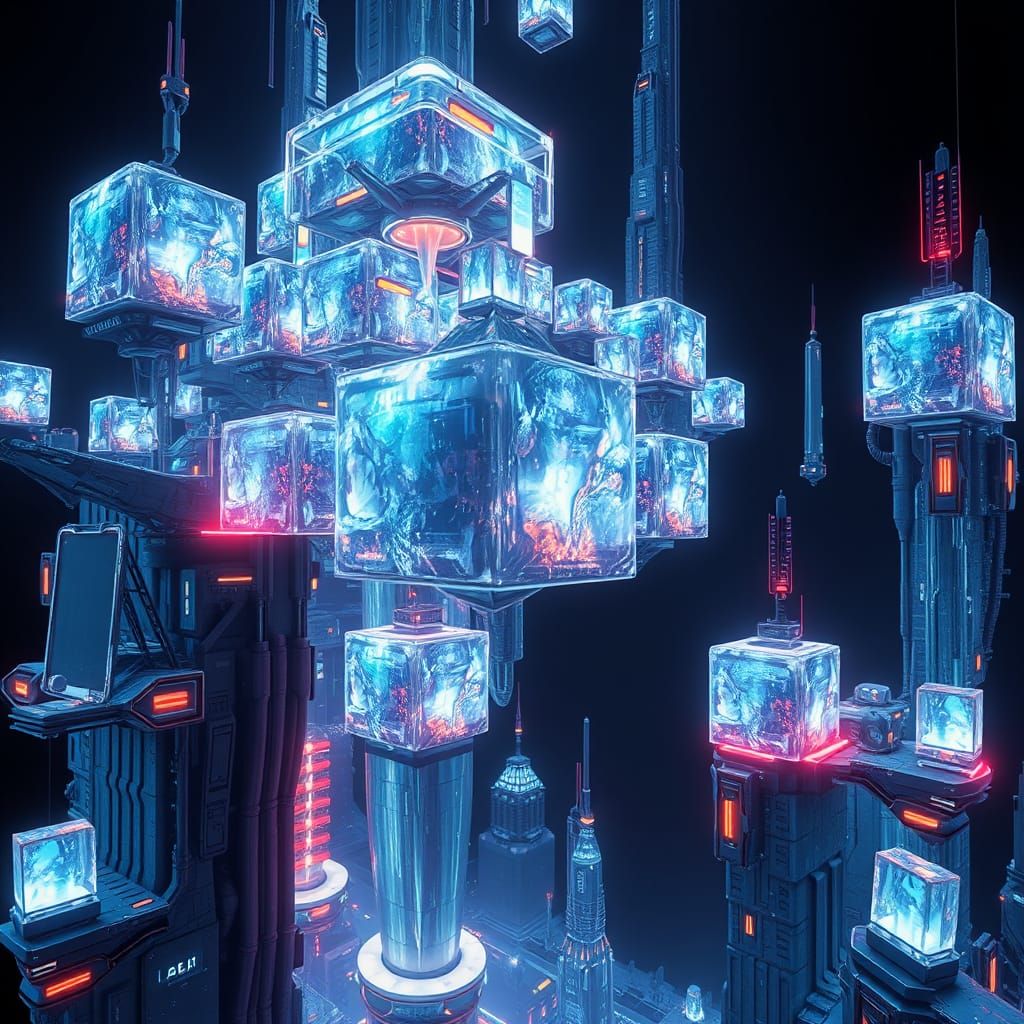 Glowing Cityscape in Cyberpunk Style