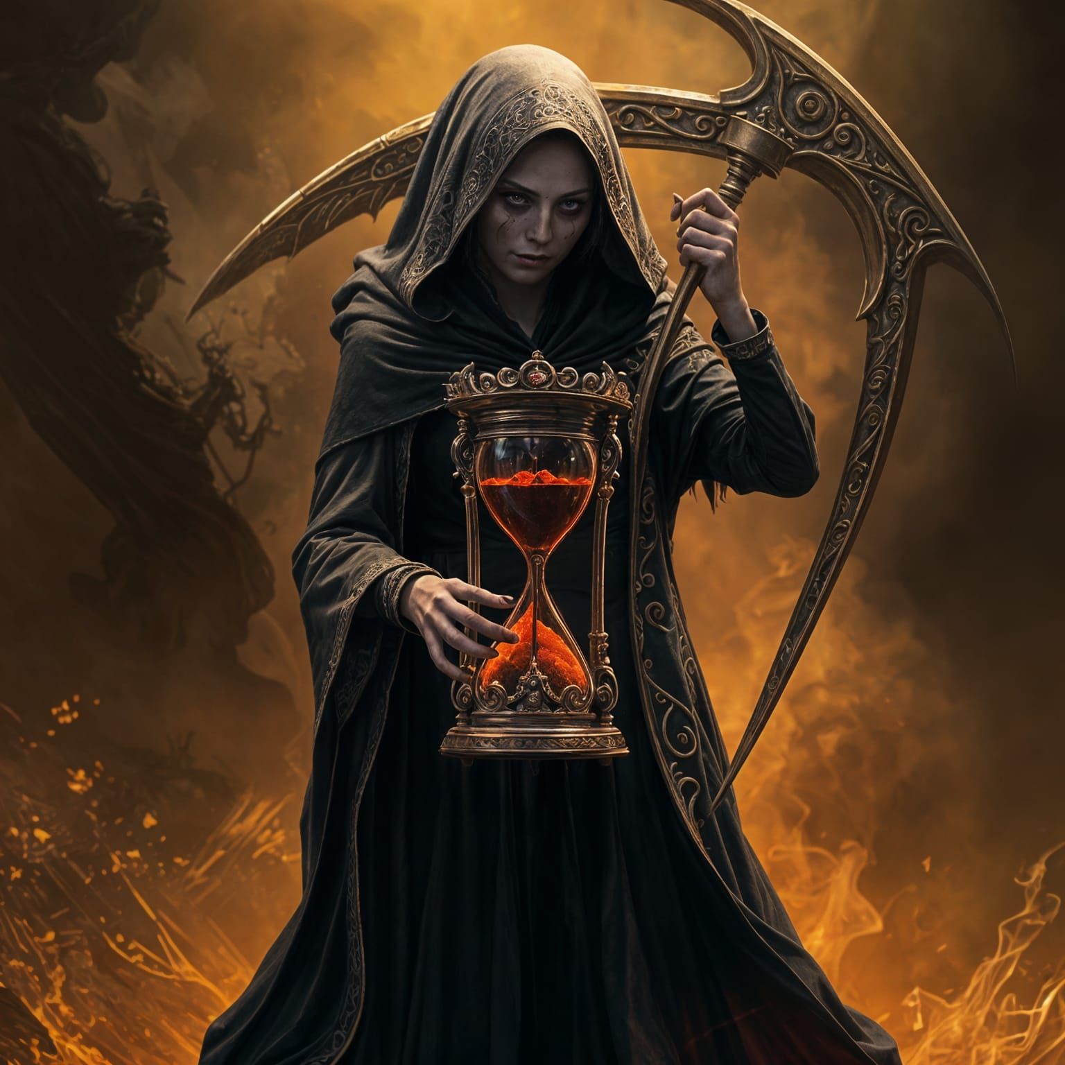 Dark Fantasy Grim Reaper Goddess in Eerie, 8K Concept Art