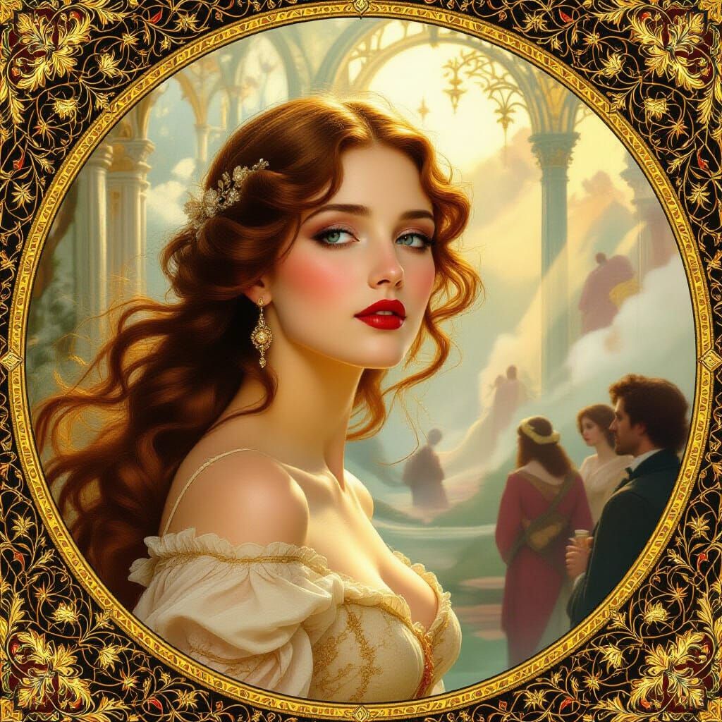 Mystical Woman Beckons Across Time in Pre-Raphaelite Style