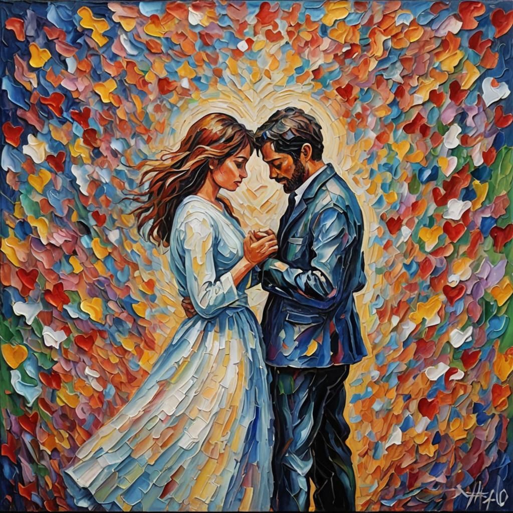 Colorful Neo-Impressionistic Painting of Love and Loss
