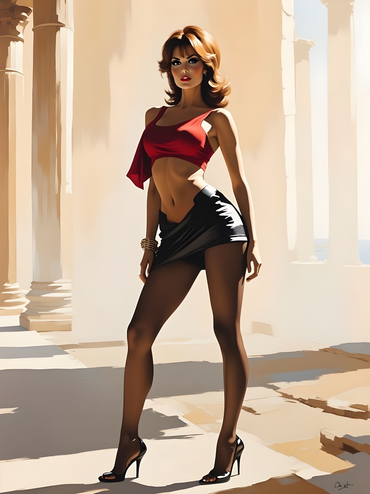 Raquel Welch in Ancient Greek Temple Painting