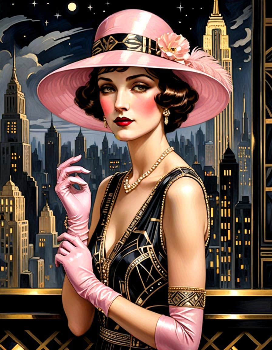 Glamorous 1920s Flapper in Opulent Art Deco Style