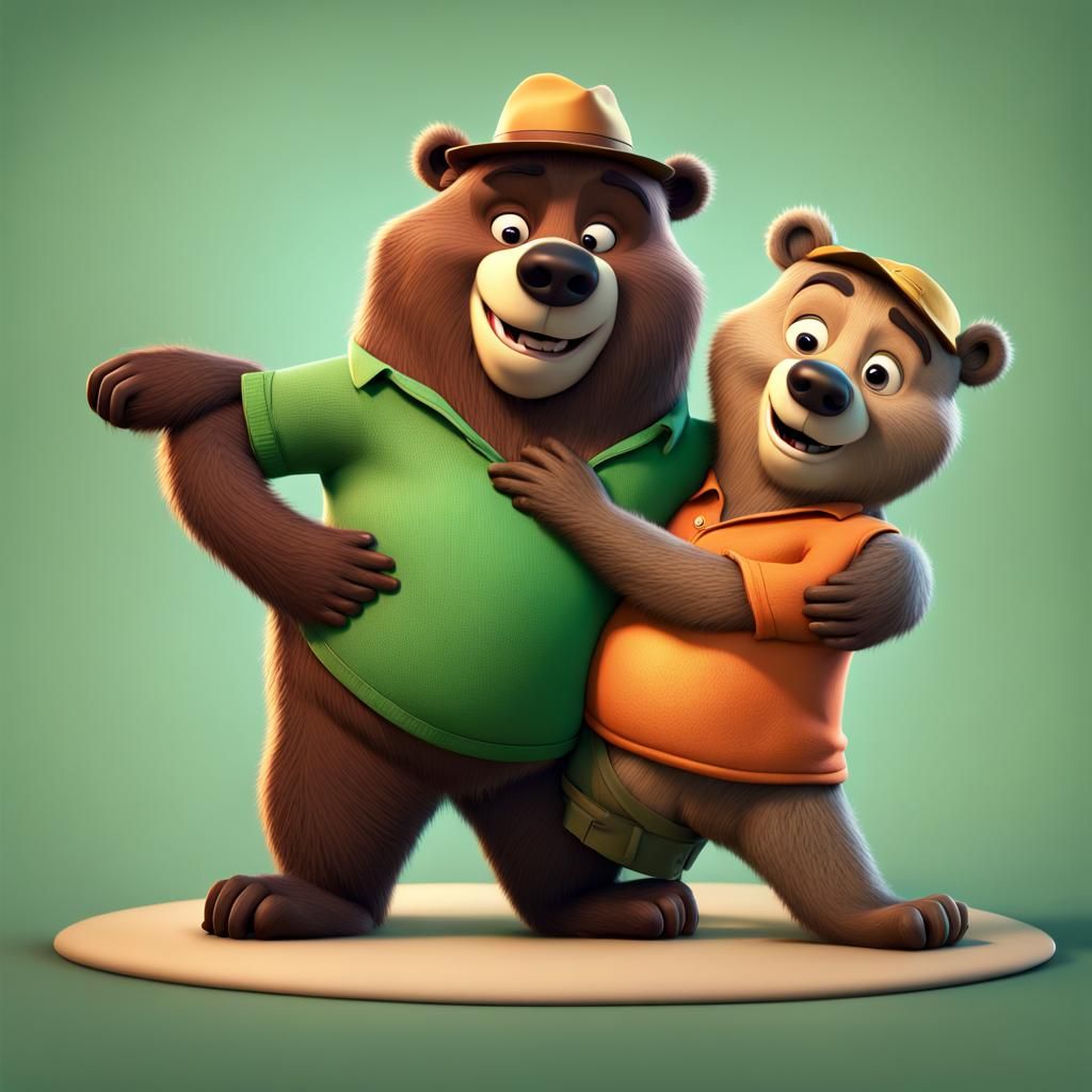 Yogi Bear and Baloo Bear Conjoined: 3D Digital Art