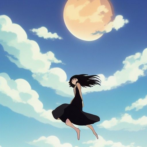 Anime Girl on Broom in Studio Ghibli Style