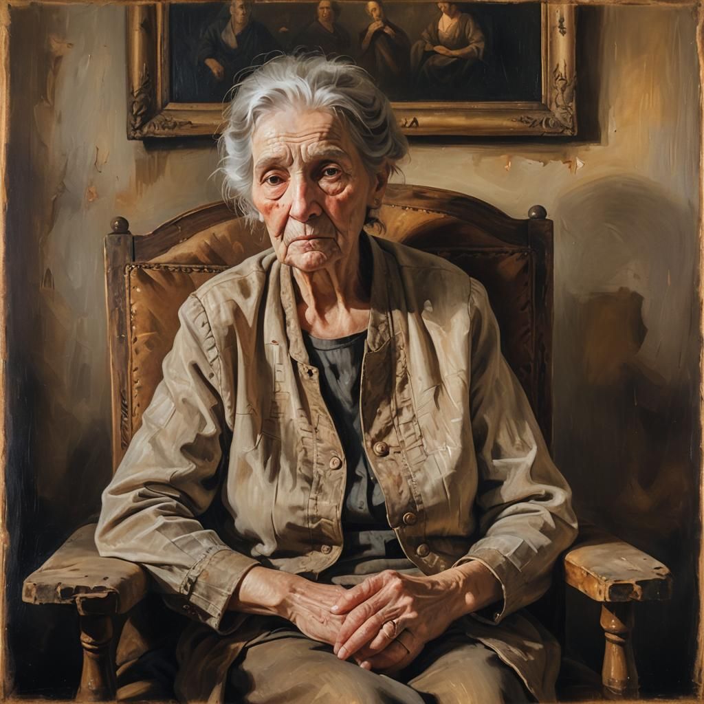 Melancholic Oil Painting of a Woman with Memories