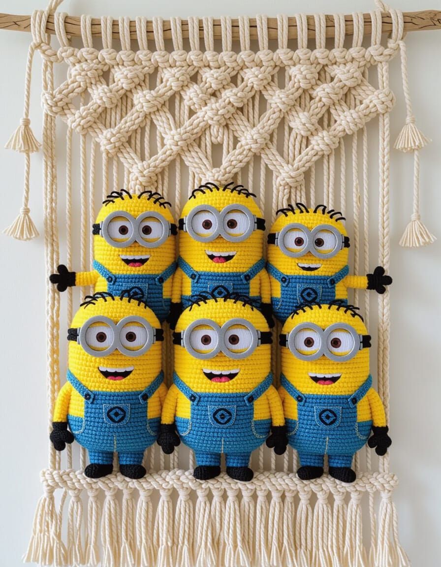 Minion Macrame Tapestry in Folk Art Style