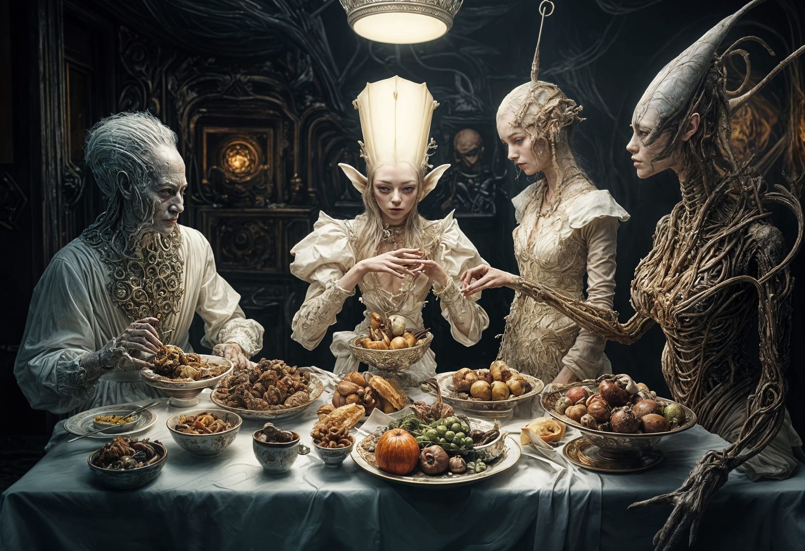 Dreamlike Alien Feast in Magical Realism Style